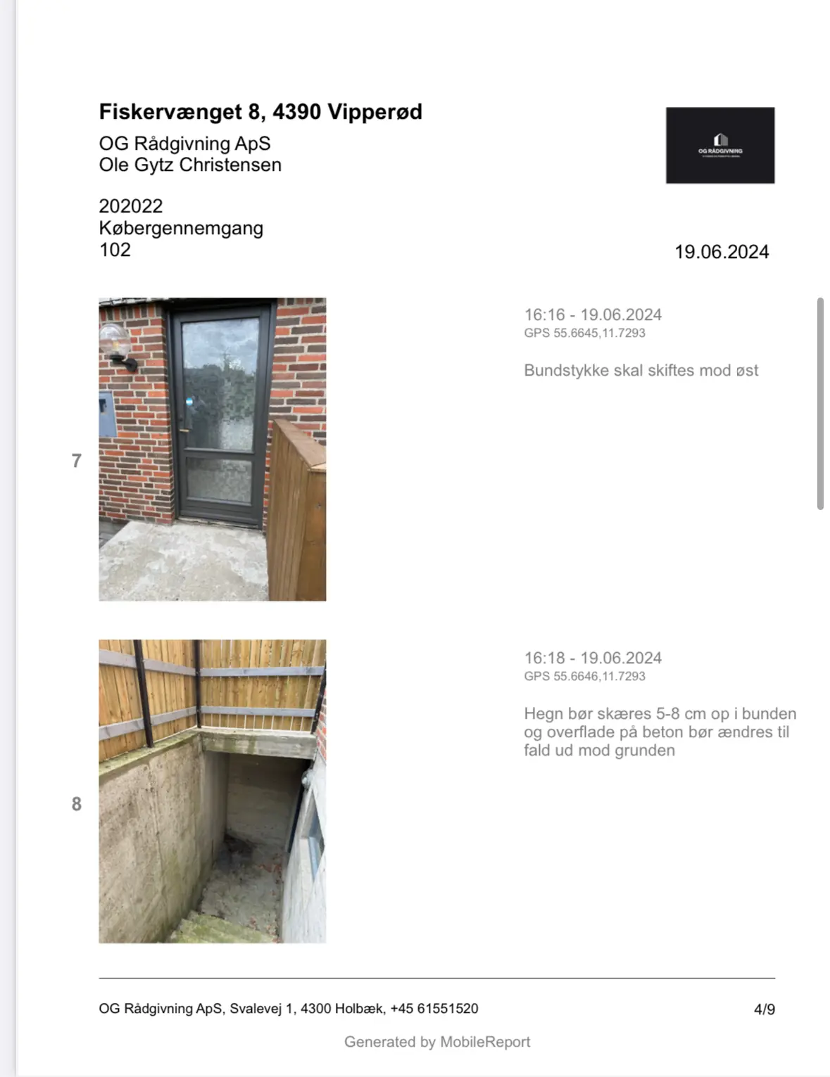 Rapport med billeddokumentation fra byggeteknisk gennemgang